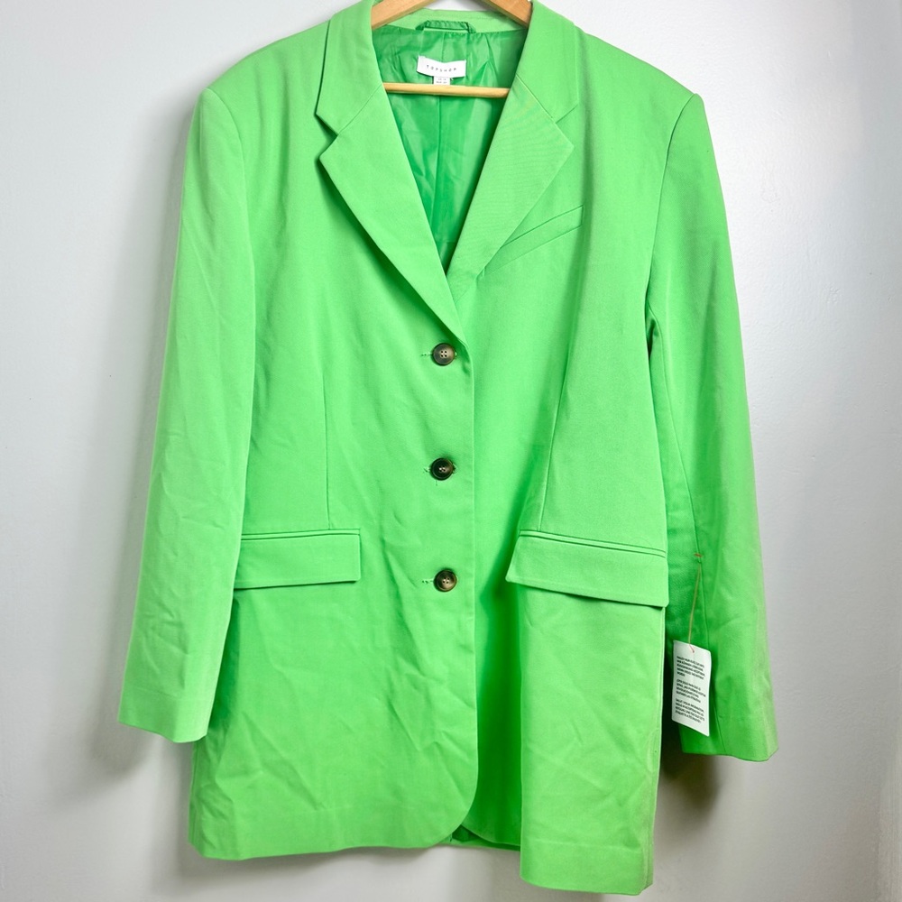 TOPSHOP Asos Women's Sz 10 Bright Green Oversized Single Breasted Blazer NEW